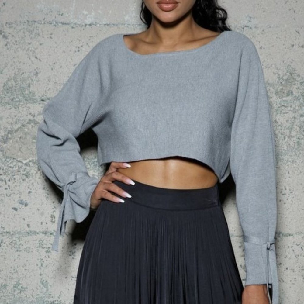 Heather Gray Crop Knit Sweater - Picture 5 of 6